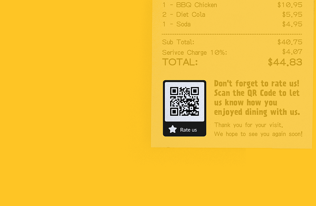 Idee voor een QR-code voor beoordelingen op de bon van een restaurant
