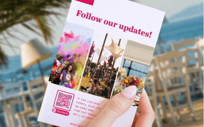 Idee voor een QR-code op een brochure om een evenement te promoten