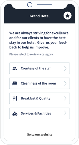 Voorbeeld van een landingspagina van een QR-code voor feedback voor een hotel