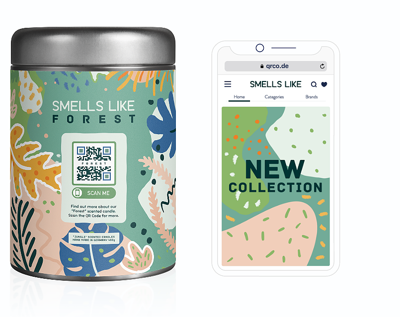 Idee voor een QR-code voor dynamische URL's op de verpakking van een product die de klant na het scannen naar de website leidt