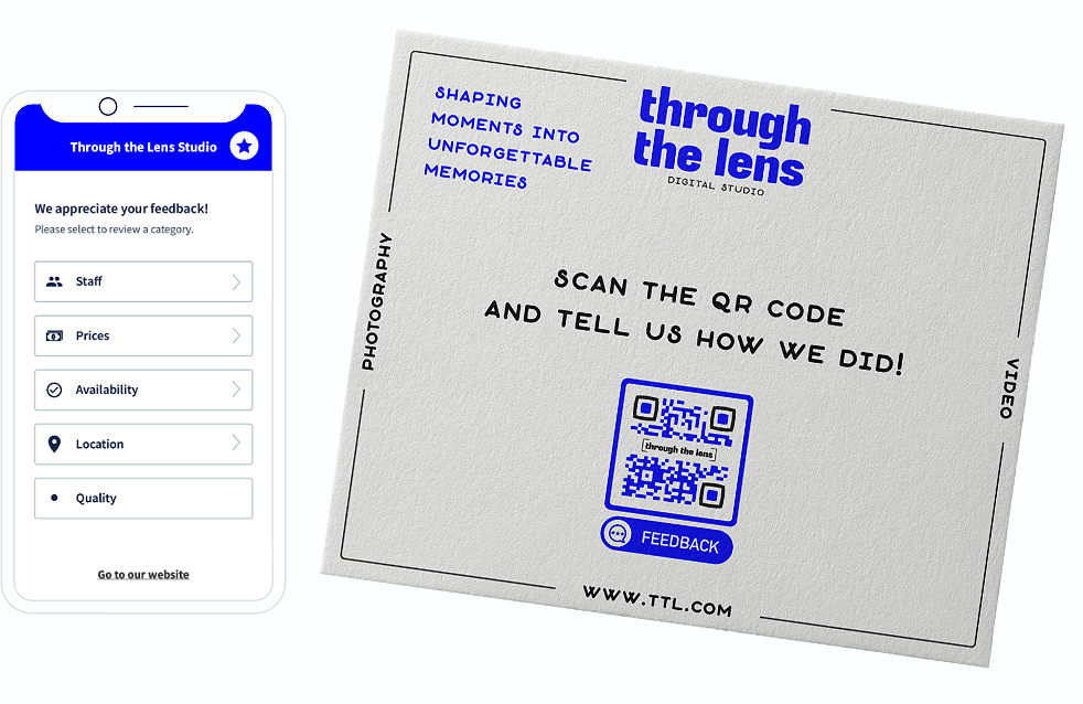 Idee voor een QR-code op een flyer met een landingspagina die om gedetailleerde feedback vraagt
