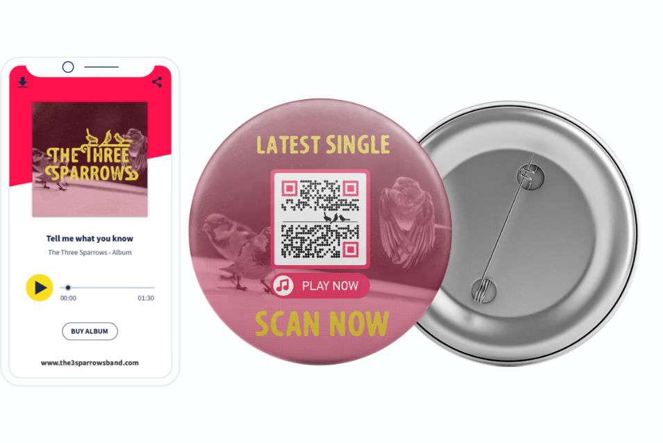 Idee voor een QR-code met een ingebouwde MP3-speler op merchandise