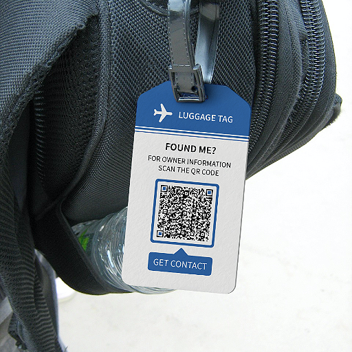 Idee voor een QR-code voor vCard op een bagagelabel